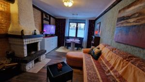a living room with a couch and a fireplace at Apartment Villa Karena mit 2 Schlafzimmern in Zeuthen