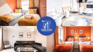 a collage of photos of a room with a house firms logo at Family-Friendly 4 Bedroom House with Private Driveway in Hillingdon