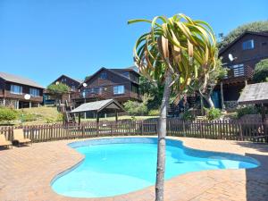 una palma seduta accanto a una piccola piscina di PA Sands Beach House Kowie River 9 Sleeper Pool a Port Alfred