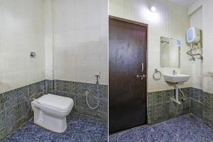 two pictures of a bathroom with a toilet and a sink at Super Collection O Besa Square Nagpur Formerly Yuva Inn in Nagpur
