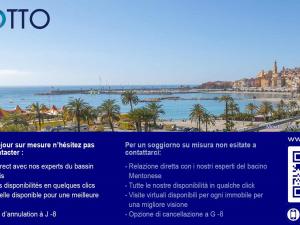 a brochure for a hotel with a view of the ocean at Studio rénové face mer avec terrasse, clim, wifi et proche commodités à Menton - FR-1-196-167 in Menton +6 photos