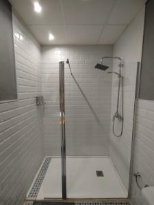 a bathroom with a shower with a glass door at Tuty in Málaga +23 photos