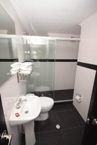 a bathroom with a toilet and a sink at HOTEL ZAFIRO PLAZA in Tunja