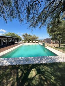 a swimming pool in a yard with a tree overhead at Complejo Puesta del Sol san Luis in La Punta