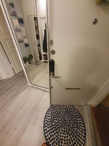 a hallway with a door with a rug next to a mirror at Jagersborg alle nice Flat in Gentofte