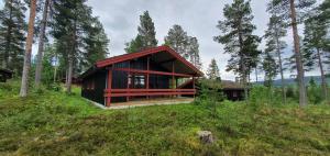 a house in the middle of a forest at Sauna | Wi-Fi | Terrace | Wood stove | Cable TV in Lofsdalen