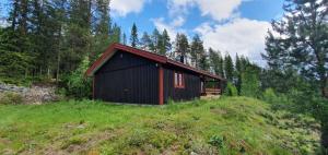 a small cabin on a hill in the woods at Sauna | Wi-Fi | Terrace | Wood stove | Cable TV in Lofsdalen