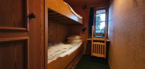 a small room with a bunk bed with a window at Sauna | Wi-Fi | Terrace | Wood stove | Cable TV in Lofsdalen
