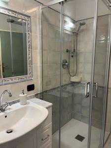 a bathroom with a shower and a sink at Casa Bianca in Pietrasanta