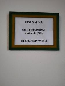 Certifikát, hodnocení, plakát nebo jiný dokument vystavený v ubytování Casa MI-RE-LA