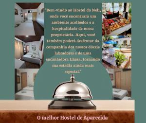 a collage of photos of a kitchen with a bell at Hospedagem da Néli in Aparecida