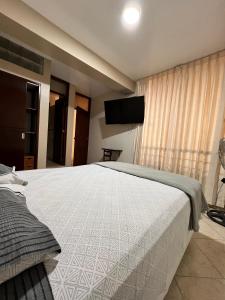 Postel nebo postele na pokoji v ubytování Hostal Borsalino + 8 fotografií