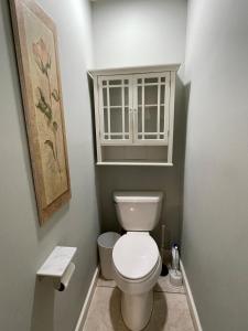 ein kleines Bad mit einem WC und einem Schrank in der Unterkunft Carolina Cottage in Spartanburg + 10 Fotos