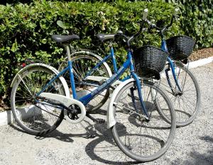 dos bicicletas están estacionadas una al lado de la otra en Hotel Odeon en Cervia