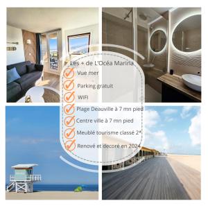 a collage of pictures of a house with a room at Ocea Marina appartement vue mer refait à neuf avec parking privatif in Deauville
