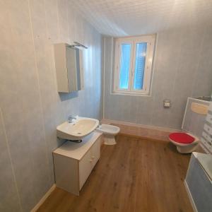 un bagno bianco con lavandino e WC di Maison a Ambrault