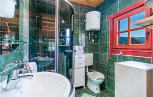 ein Badezimmer mit Waschbecken und Toilette und einem Fenster in der Unterkunft Gorgeous Home In Licko Lesce in Ličko Lešće