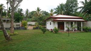 a small white house in a yard with palm trees at Paddy view villa near Bentota in Bentota +20 photos
