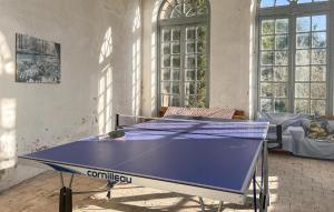 eine blaue Tischtennisplatte mit einem Tennisschläger darauf in der Unterkunft Awesome Home In Saint-Ambroix in Saint-Ambroix + 39 Fotos