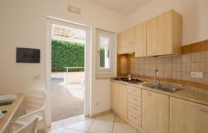 une cuisine avec un évier et une porte coulissante en verre dans l'établissement Cozy Apartment In Ricadi, à Ricadi