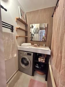 un bagno con lavandino e lavatrice di Bel appartement vue mer a Palavas-les-Flots Altre 7 foto