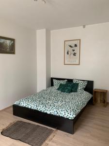 ein Schlafzimmer mit einem Bett in einem Zimmer in der Unterkunft Guanto vakantiewoning in Ronse + 8 Fotos