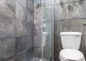 a bathroom with a toilet and a glass shower at Penthouse Elysium in Mexico City +19 photos