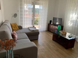 un soggiorno con un divano e una TV di Vale Coelhos Casa de Campo a Sarnadela