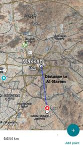 a map of malakalam and distance to all harm at Luxurious 2-Bedroom Apartment in Batha Quraish in Makkah