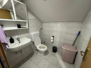 a small bathroom with a toilet and a sink at Apartman Santro in Kupres +19 photos