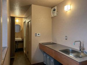 a bathroom with a sink and a mirror and a toilet at Dragon Inn Nikko in Nikko +50 photos
