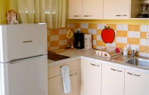 a kitchen with a white refrigerator and a sink at 1 Bedroom Beautiful Apartment In Vrbnik in Vrbnik +8 photos