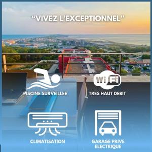 a flyer with a picture of a laptop and trees half desert at Luxueux T3 Piscine et Vue Somptueuse in Sète