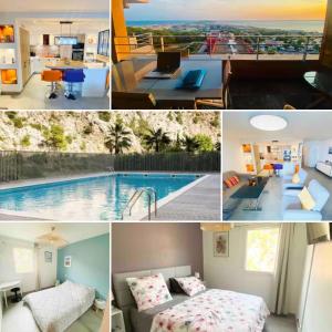 a collage of photos of a house with a pool at Luxueux T3 Piscine et Vue Somptueuse in Sète