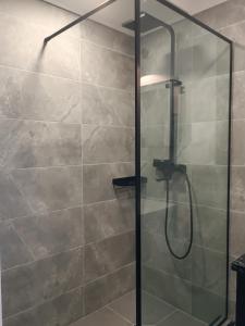 a shower with a glass door in a bathroom at Twins studio N339 in Gudauri +20 photos