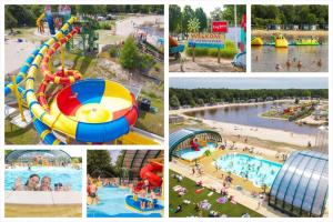 a collage of pictures of a water park at ZEN-bungalow NO 1 met Sauna en hottub in Rheezerveen