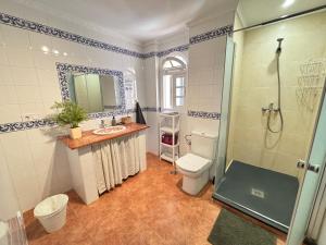 łazienka z toaletą, umywalką i prysznicem w obiekcie Villa Casa Vega Fuengirola w mieście Fuengirola