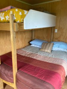 a couple of bunk beds in a room at Waitomo Farmstay - Kiwi Cabin 5 in Waitomo Caves