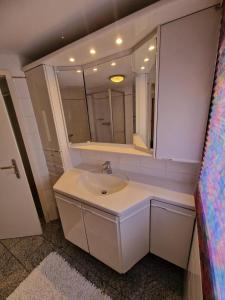 a bathroom with a sink and a mirror at Wohnung - Goldene Gerste in Frankfurt/Main