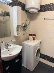 Un baño con lavadora y lavabo. en Апартамент Слънчев дом, en Smolyan