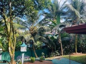 a house with a green fence and palm trees at Rashini Villa in Beruwala