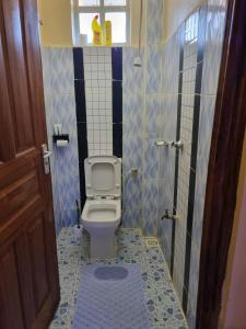 a small bathroom with a toilet and a window at D & C Homes in Eldoret