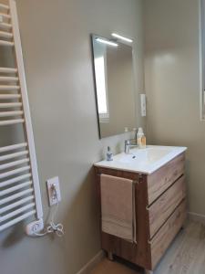 a bathroom with a sink and a mirror at El Molino de Mateo in Ribamontan al Monte