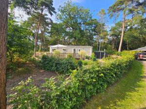 a house with a car parked in front of it at Luxe 4 persoons chalet op 5 sterren camping in Raalte