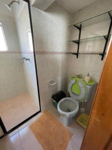 a bathroom with a shower and a toilet and a shower at Apartamento Ocosingo in Ocosingo