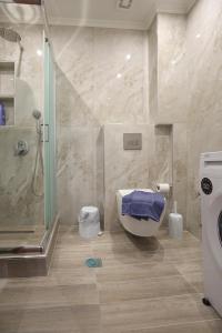 a bathroom with a shower and a tub and a toilet at #C Ioannas Apartments in Thessaloniki