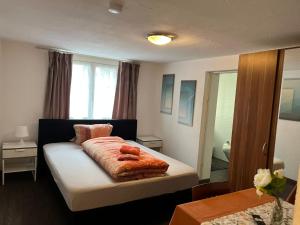 a bedroom with a bed and a mirror at Hotel Bären Amriswil in Amriswil