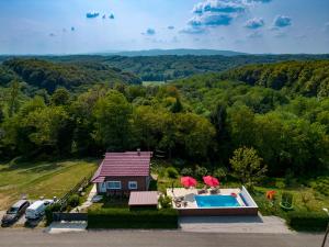 an aerial view of a house with a swimming pool at Holiday home ZEN in Vinkovac