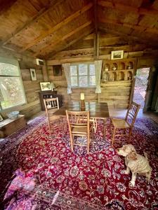 a cat is sitting on a rug in a room at Ebony Cottage in Tenbury +31 photos