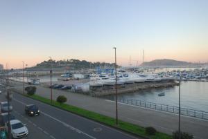 a view of a marina with boats in the water at M O A Apartamento mariñeiro in Baiona